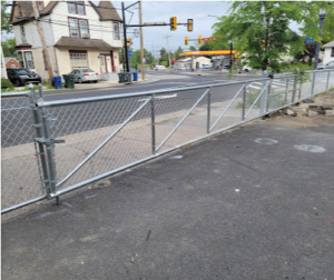 temporary security fencing in the street